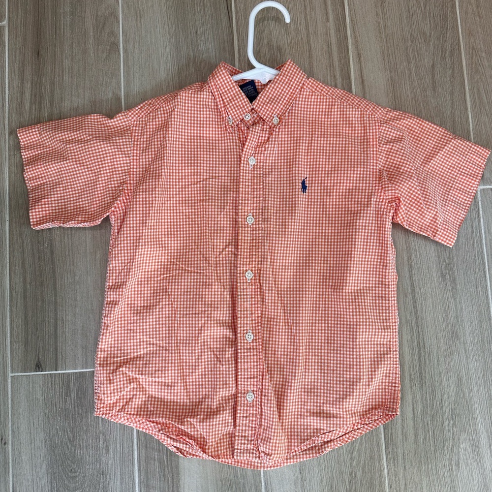 Ralph Lauren Orange Check Button Down Short Sleeve Shirt